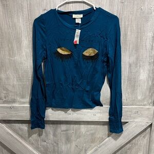 Teal Long Sleeve Kids Graphic Tee. M1